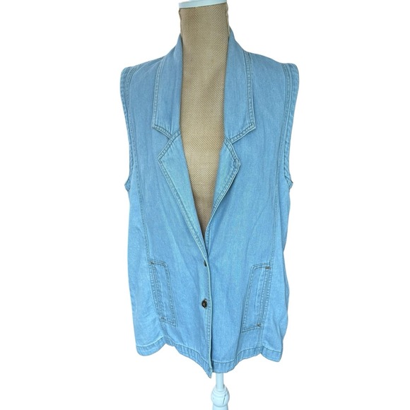 Vintage Chambray 100% Cotton Blue vest Boho Earthy Natural Fibers S - Picture 1 of 8